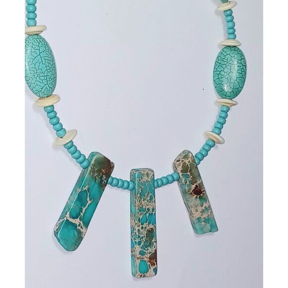 Handmade Sea Jasper focal Choker 15-inch blue, greens, & cream mix of materials! - Picture 5 of 6